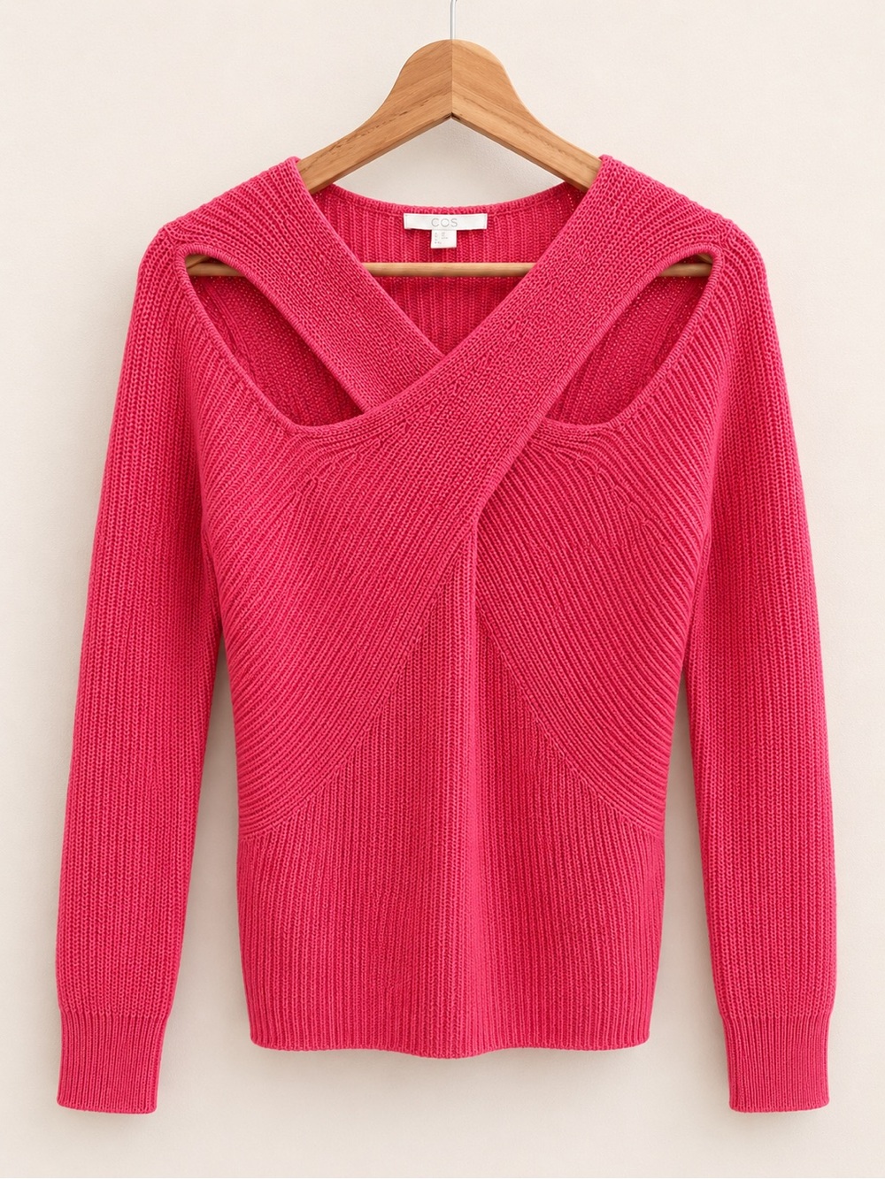 COS Hot Pink Off-Shoulder Cross-Back Knit Sweater